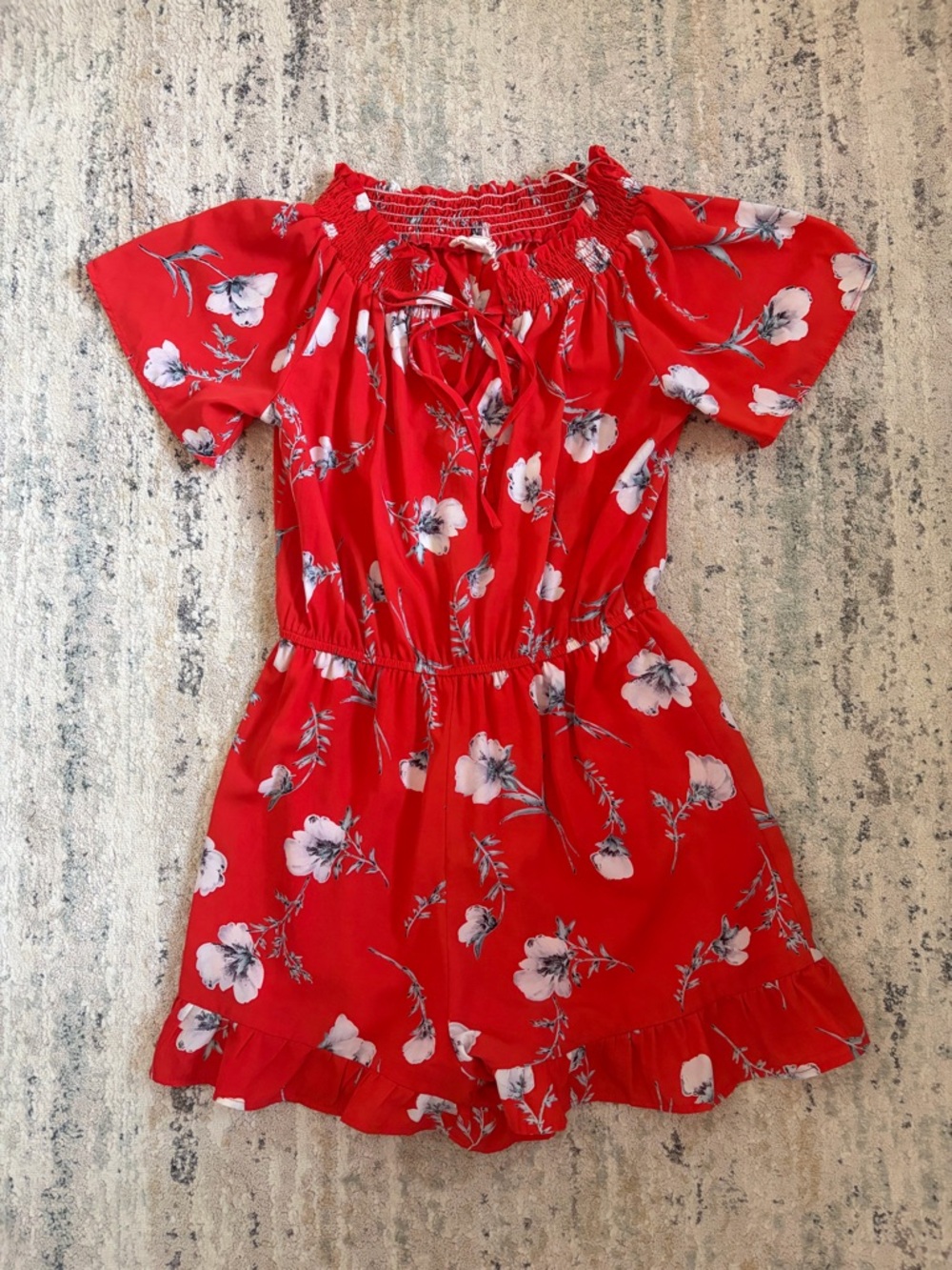 Coverstitched Women's Red Floral Romper